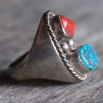 Vintage Sterling Turquoise and Coral Ring 11