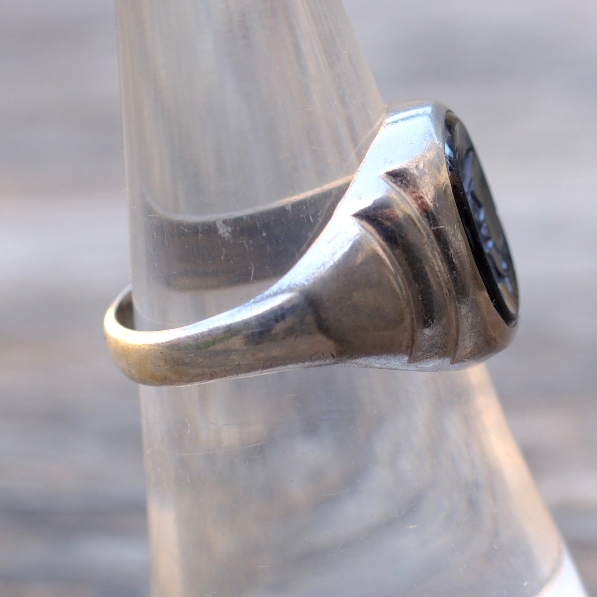 Vintage Sterling Hematite Signet Ring 7.25