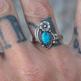 Vintage Sterling Turquoise Feather Ring 9.75