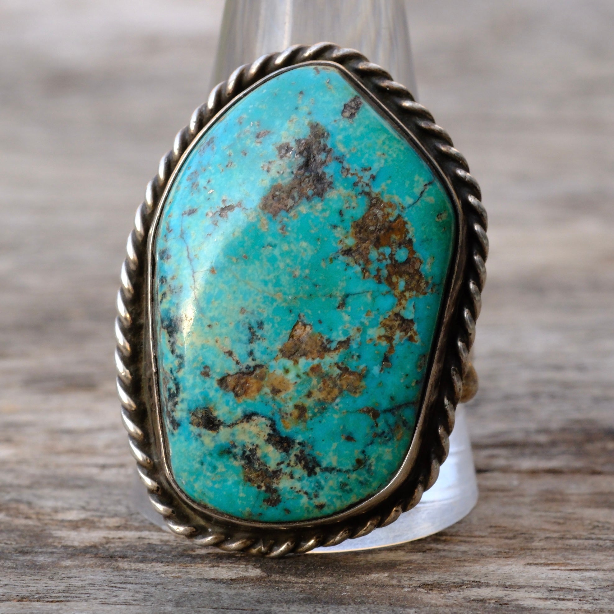 Chunky Vintage Sterling Turquoise Roper Ring 12