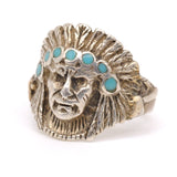 Vintage Sterling Turquoise Inlay Chief Ring 5.75