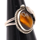 Vintage Sterling Tigers Eye Feather Ring 7