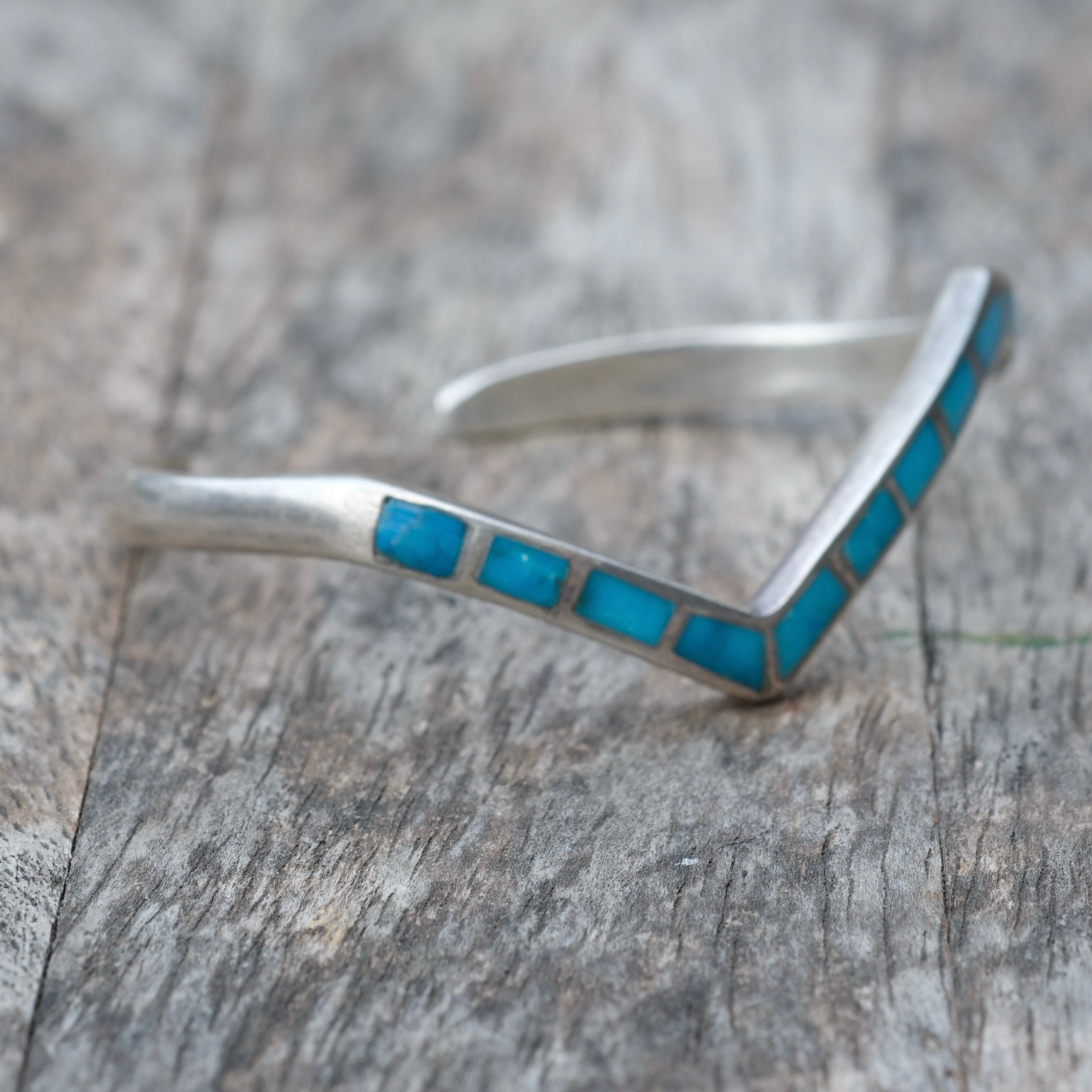 Vintage Sterling Turquoise Inlay Panel Cuff Bracelet