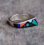 Vintage Sterling Multistone Inlay Band  Ring 5.75