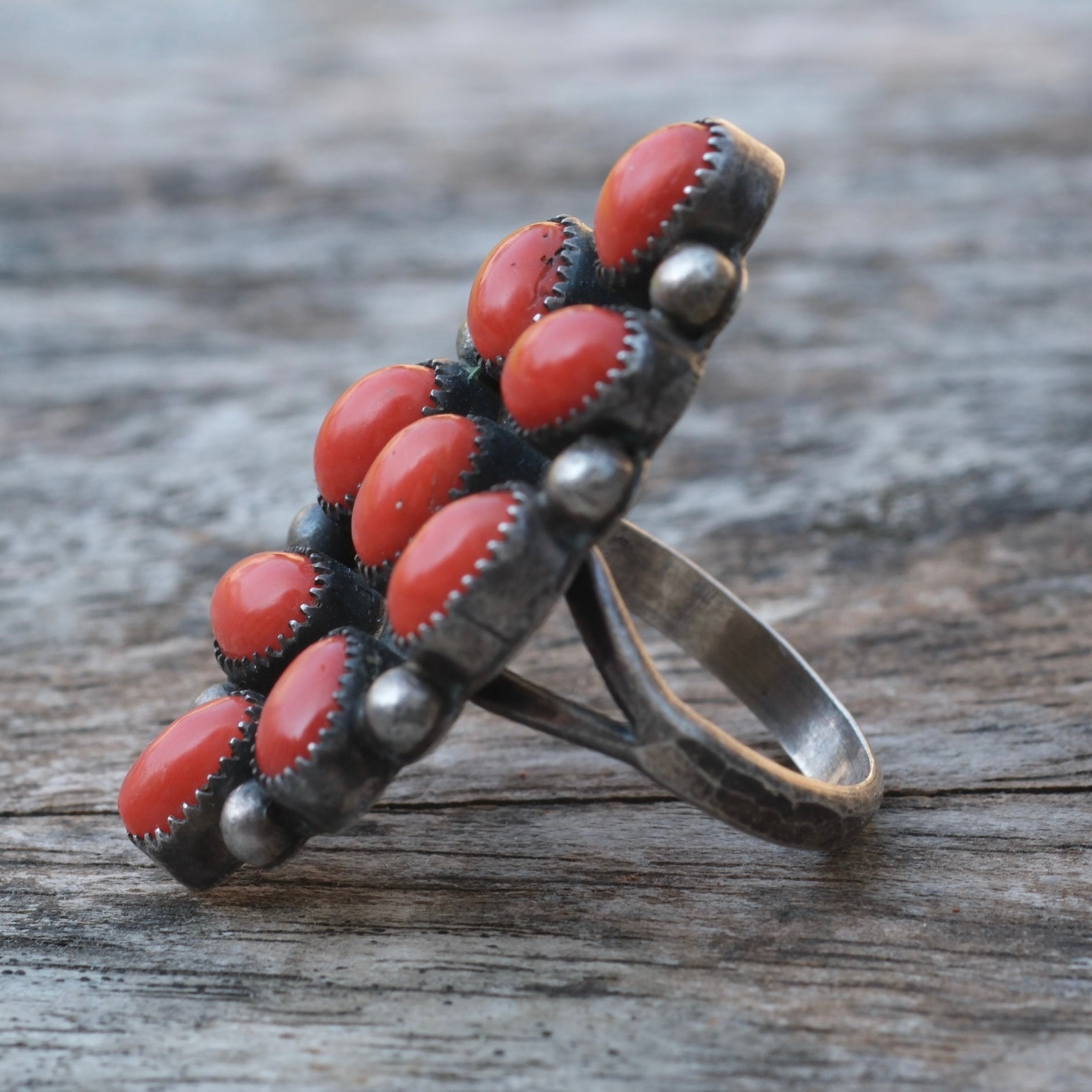 Vintage Sterling Coral Cluster Ring 7.25