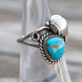 Vintage Sterling Turquoise Feather Ring 5.25