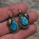 Vintage Sterling Turquoise Feather Earrings