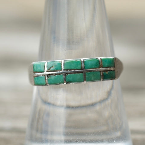 Vintage Sterling Turquoise Inlay Ring 8.75