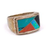 Vintage Sterling Multistone Inlay Band Ring 6.25