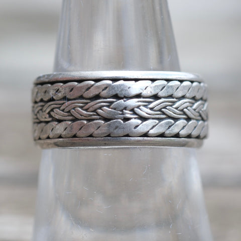 Vintage Sterling Silver Braided Spinner Ring 7.5