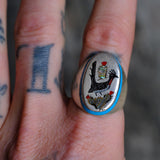 Vintage Sterling Inlaid Road Runner Ring 11.75