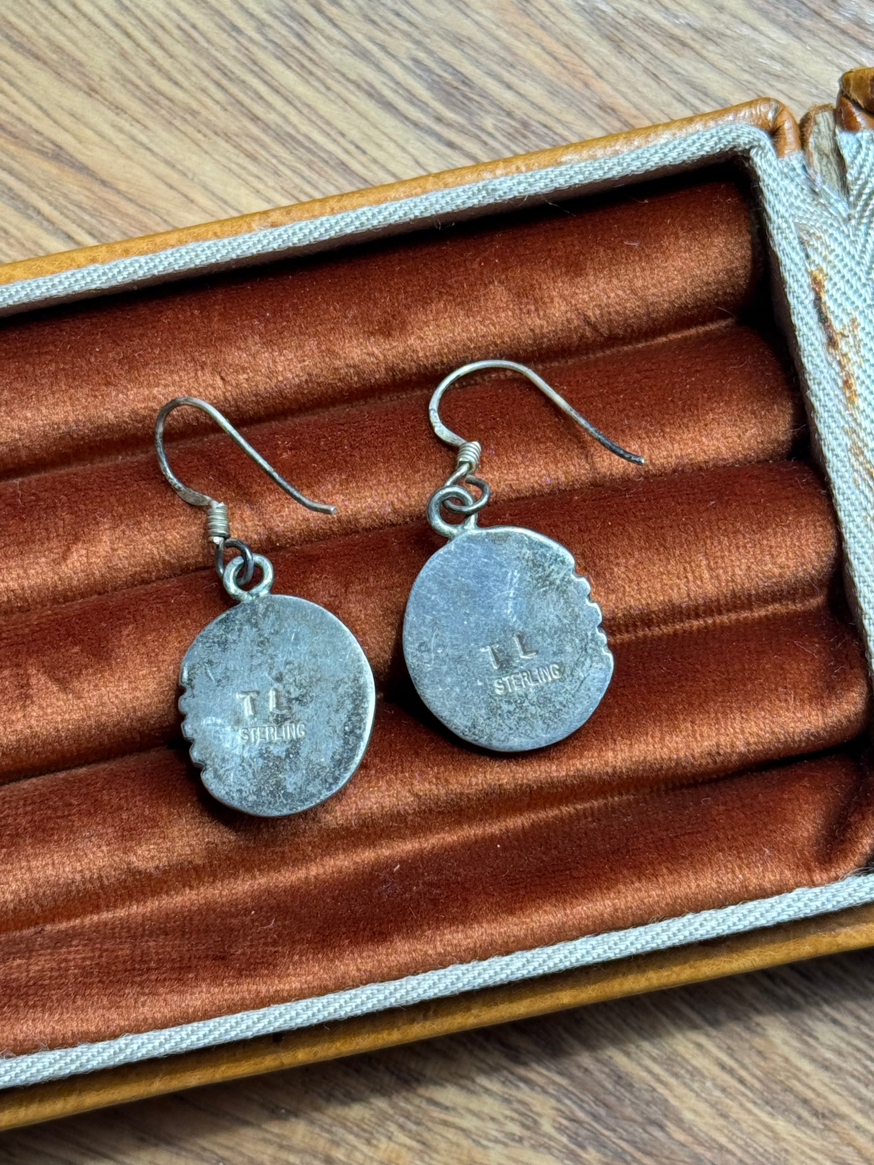 Vintage Sterling Silver Multistone Inlay Southwestern Earrings
