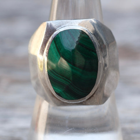 Vintage Sterling Malachite Ring 8.75