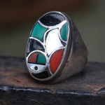 Vintage Sterling Zuni Inlay Sunface Ring 11.25