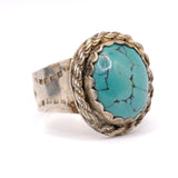 Vintage Sterling Turquoise Roper Stamped Band Ring 12.25