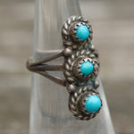 Vintage Sterling 3-Stone Turquoise Ring 4.25