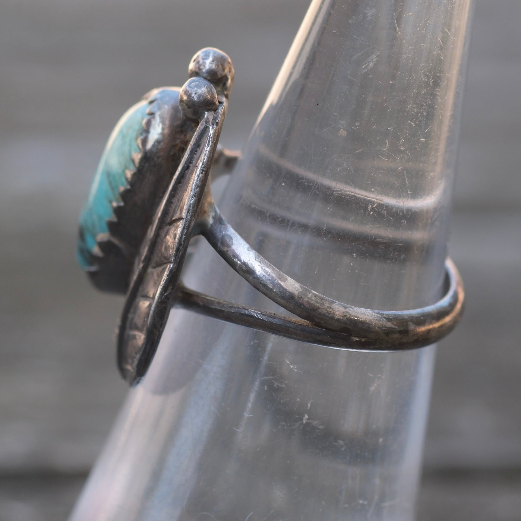 Vintage Sterling Turquoise Feather Ring 5.25
