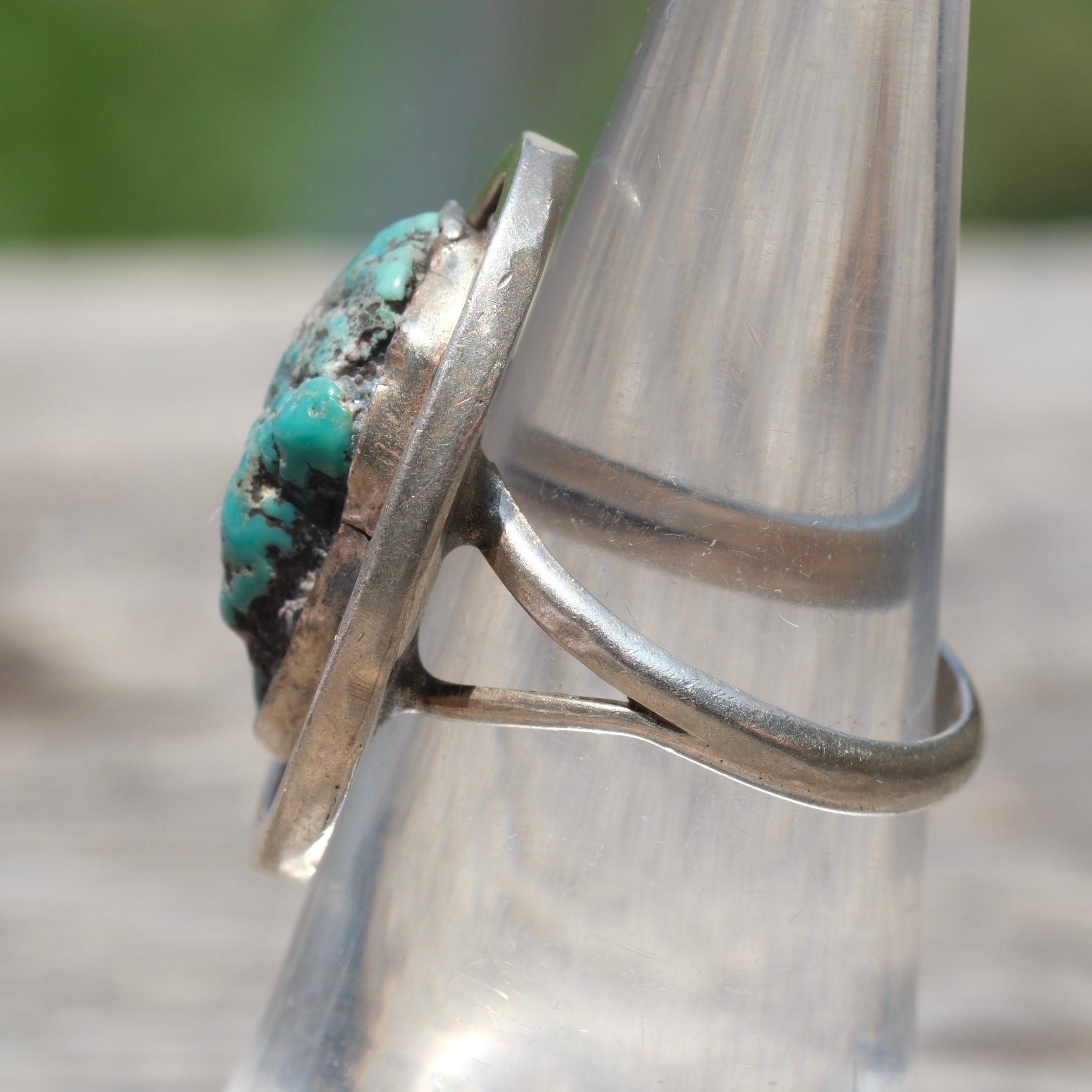 Vintage Sterling Turquoise Roper Ring 6
