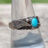 Vintage Sterling Turquoise Feather Band 8.75