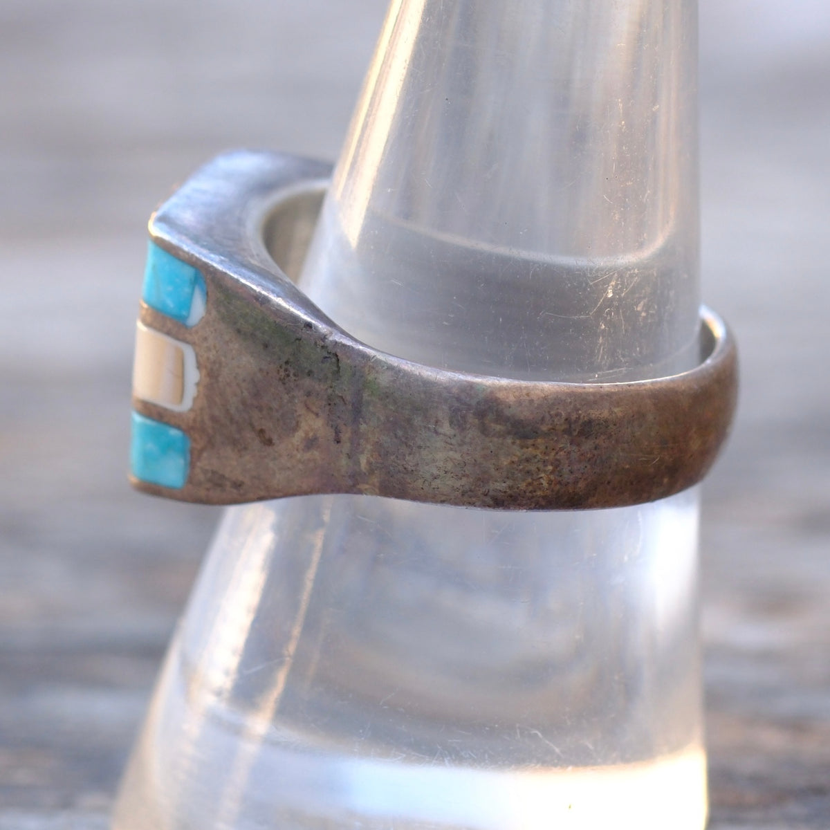 Vintage Sterling Turquoise and Mother Of Pearl Inlay Ring 8.75