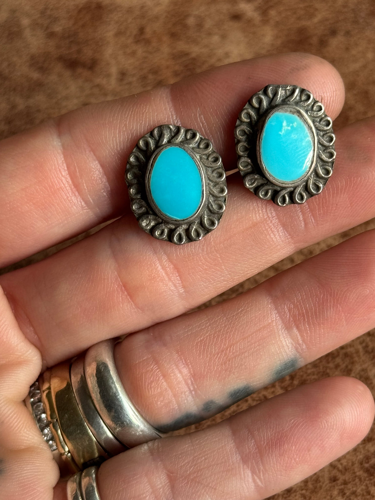Vintage Sterling Silver Turquoise Twist Cufflinks