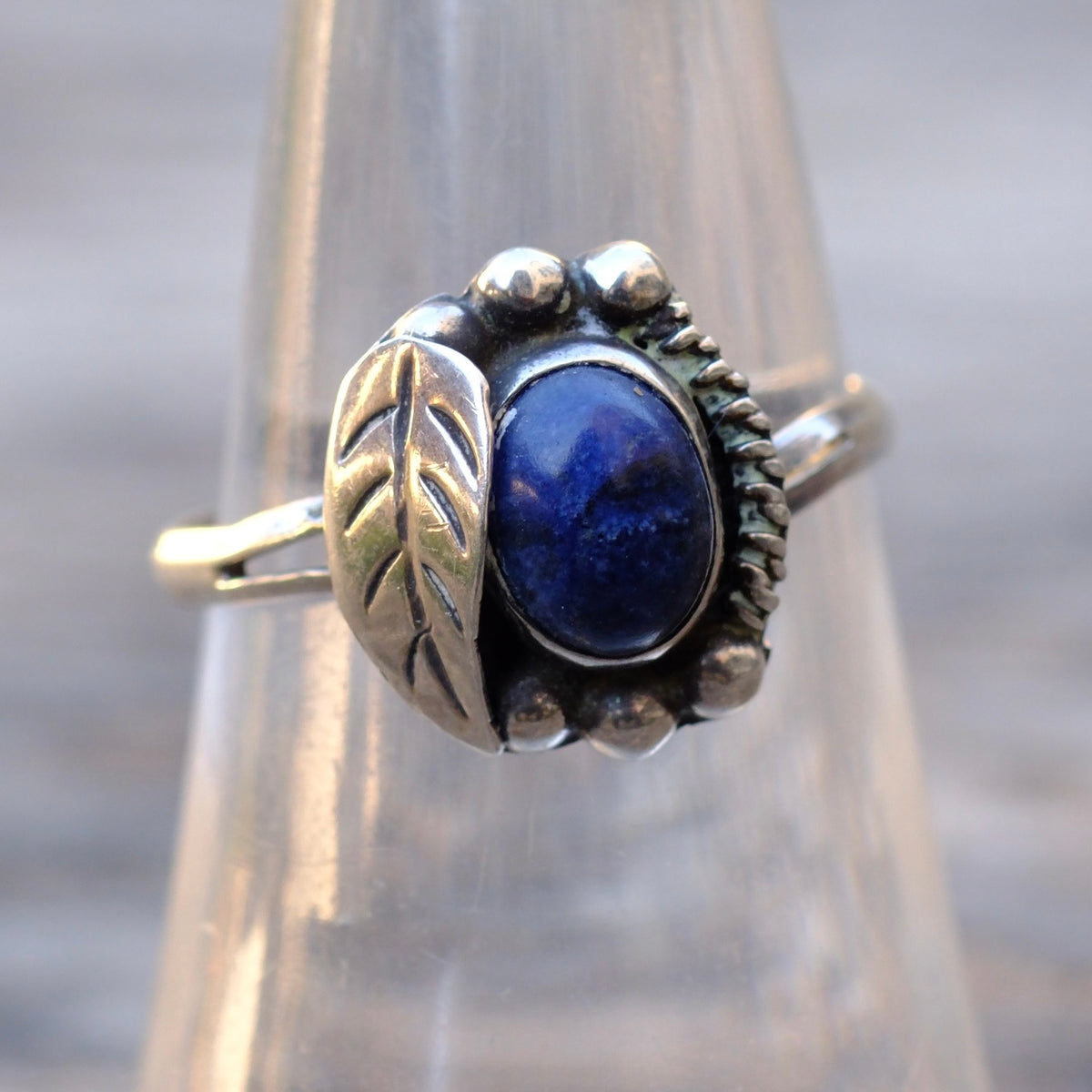 Vintage Sterling Lapis Feather Ring 7.75