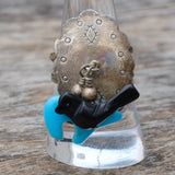Vintage Sterling Carved Stone Fetish Ring 8.25