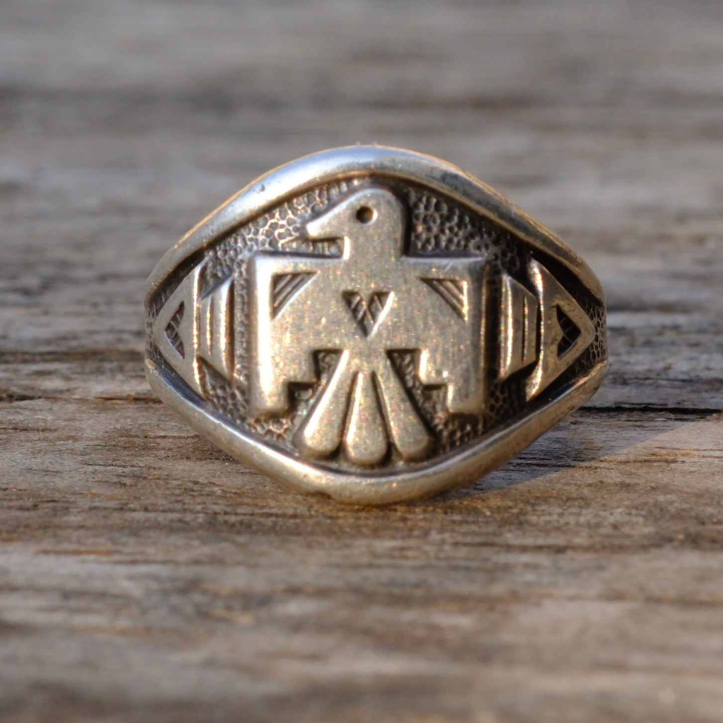 Vintage Sterling Silver Bells Trading Post Thunderbird Ring 5.5