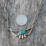 Vintage Sterling Sandcast Turquoise Necklace 14.5"
