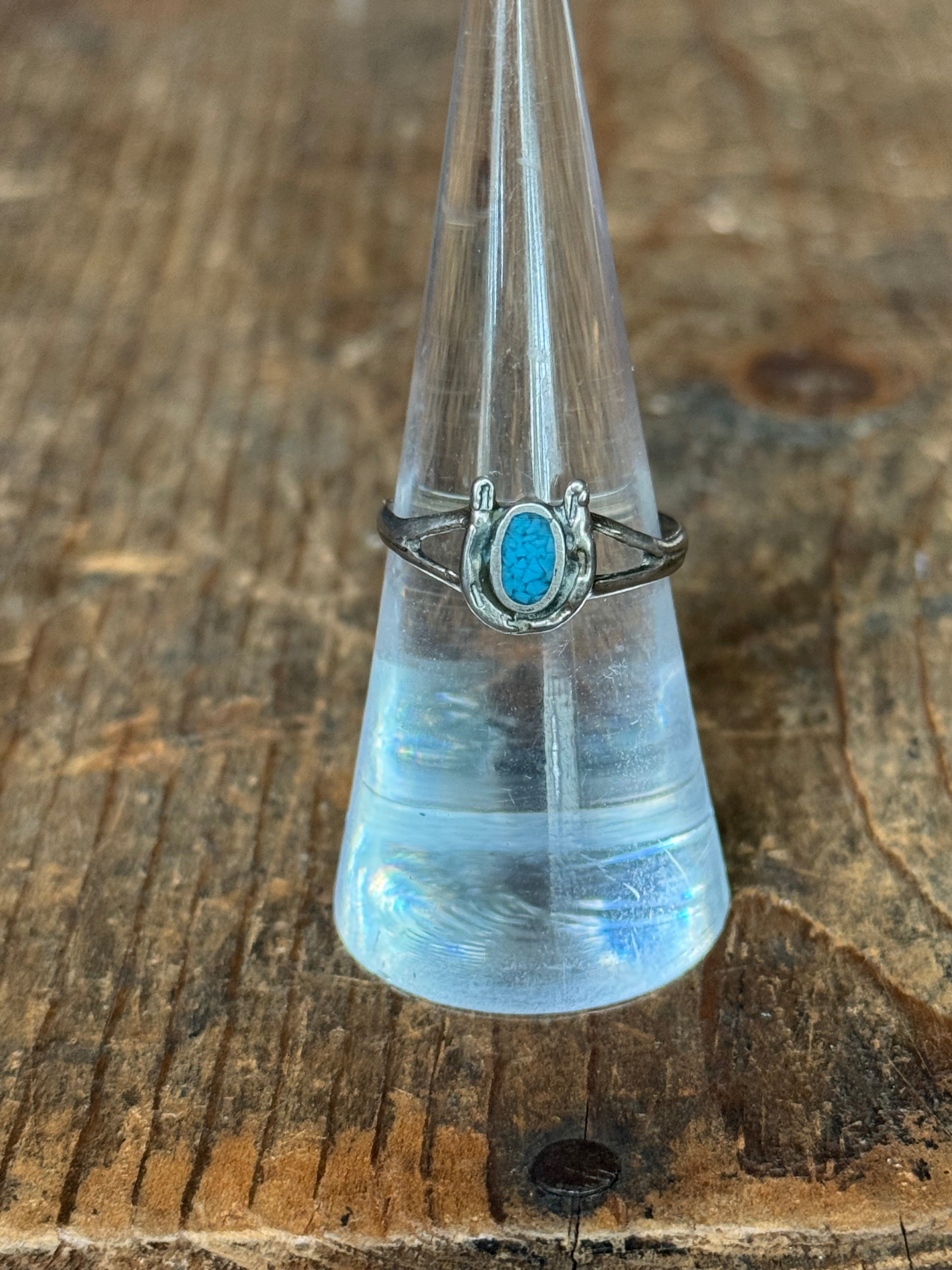 Vintage Sterling Silver Turquoise Inlay Horseshoe Ring 7
