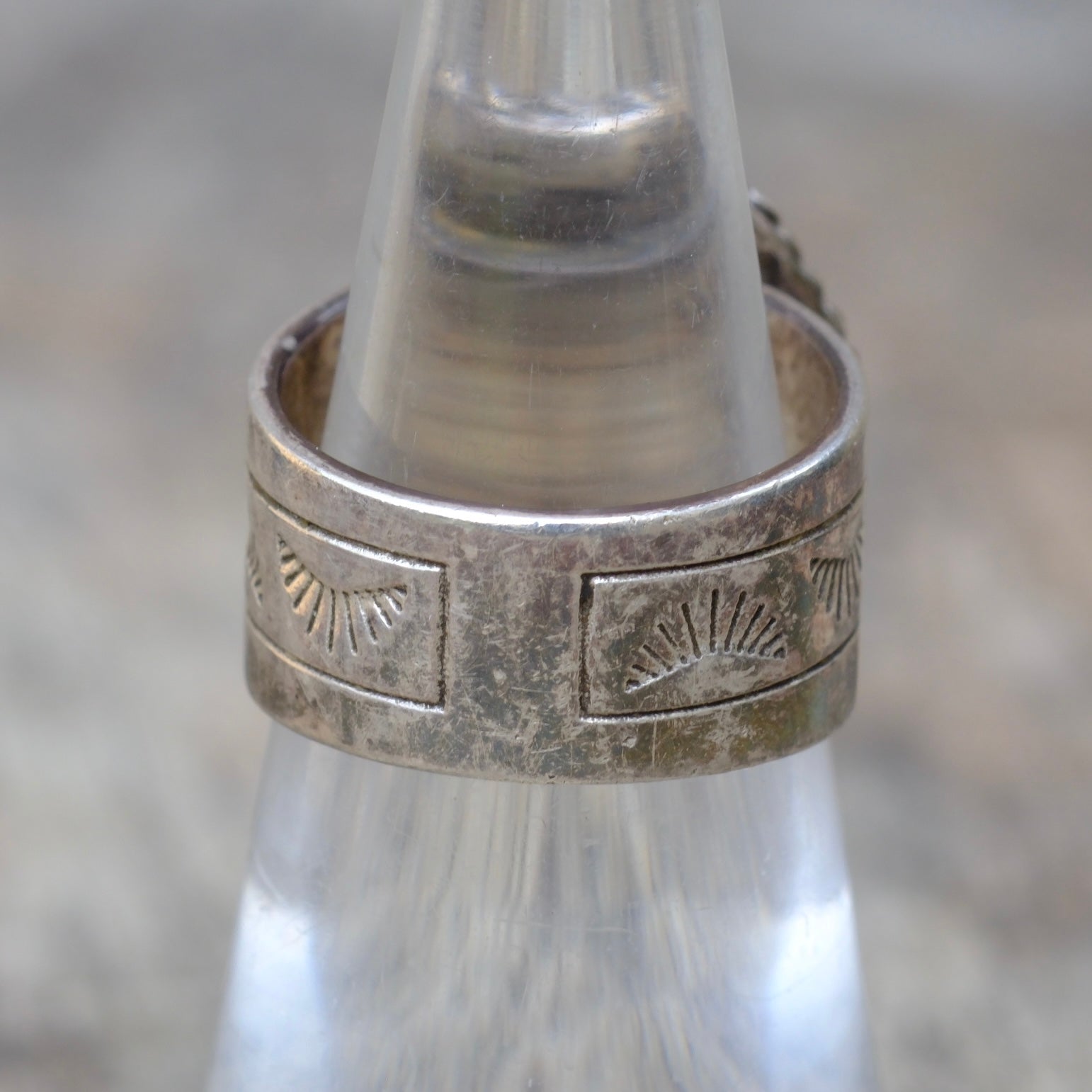 Vintage Sterling Turquoise Stamped Band Ring 6