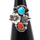 Vintage Sterling Turquoise and Coral Blossom Ring 5