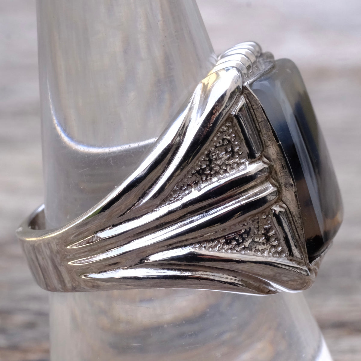 Vintage Sterling Agate Signet Ring 9