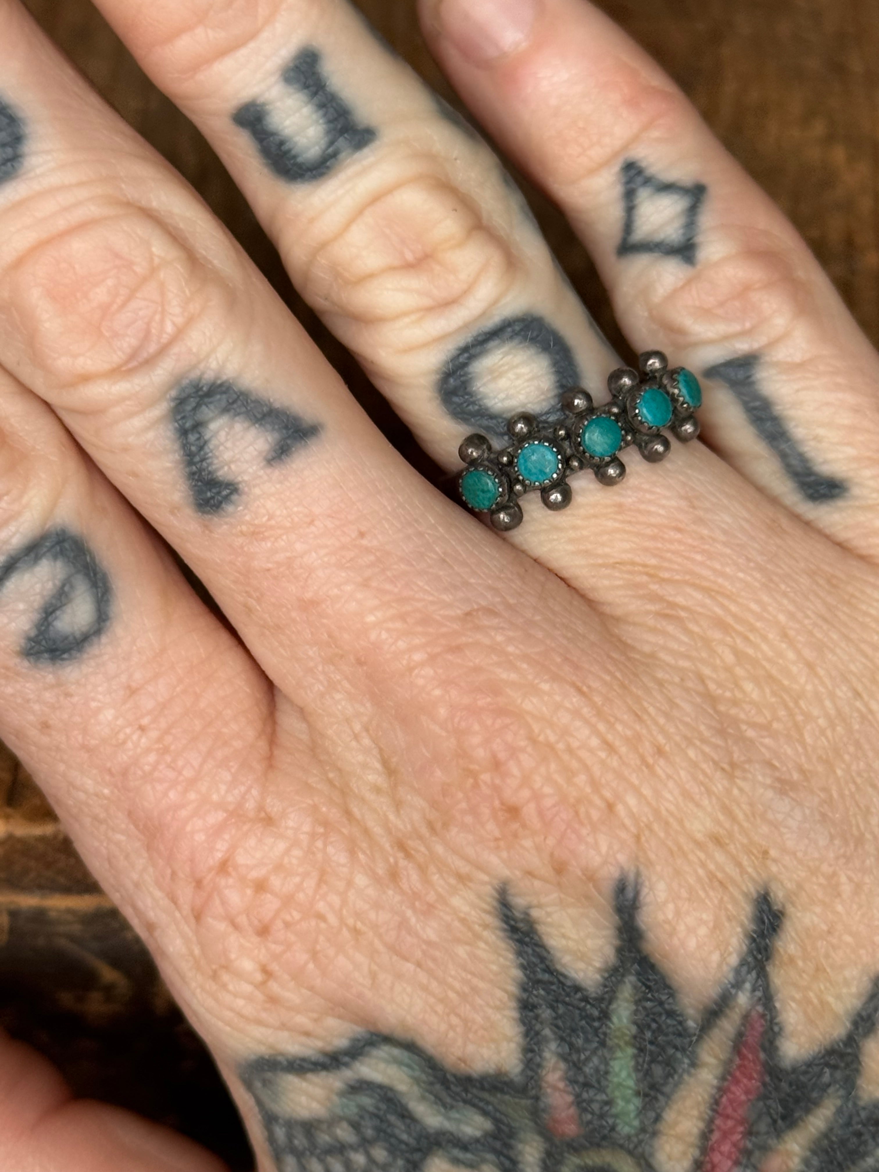 Vintage Sterling Silver Turquoise Snake Eye Band 6.75