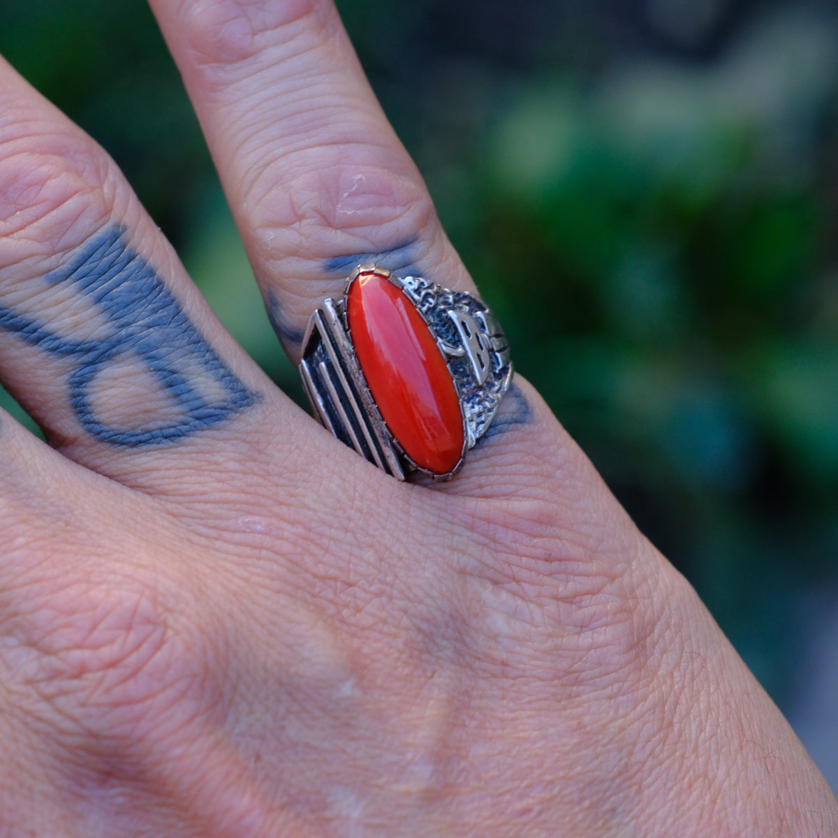 Vintage Sterling Coral Ring 5.75