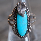 Vintage Sterling Turquoise Feather Ring 8