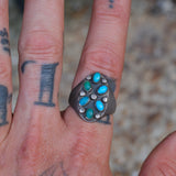 Vintage Sterling Turquoise Cluster Ring 10.25