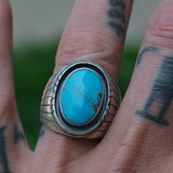Vintage Sterling Turquoise Ribbed Band Ring 9.25