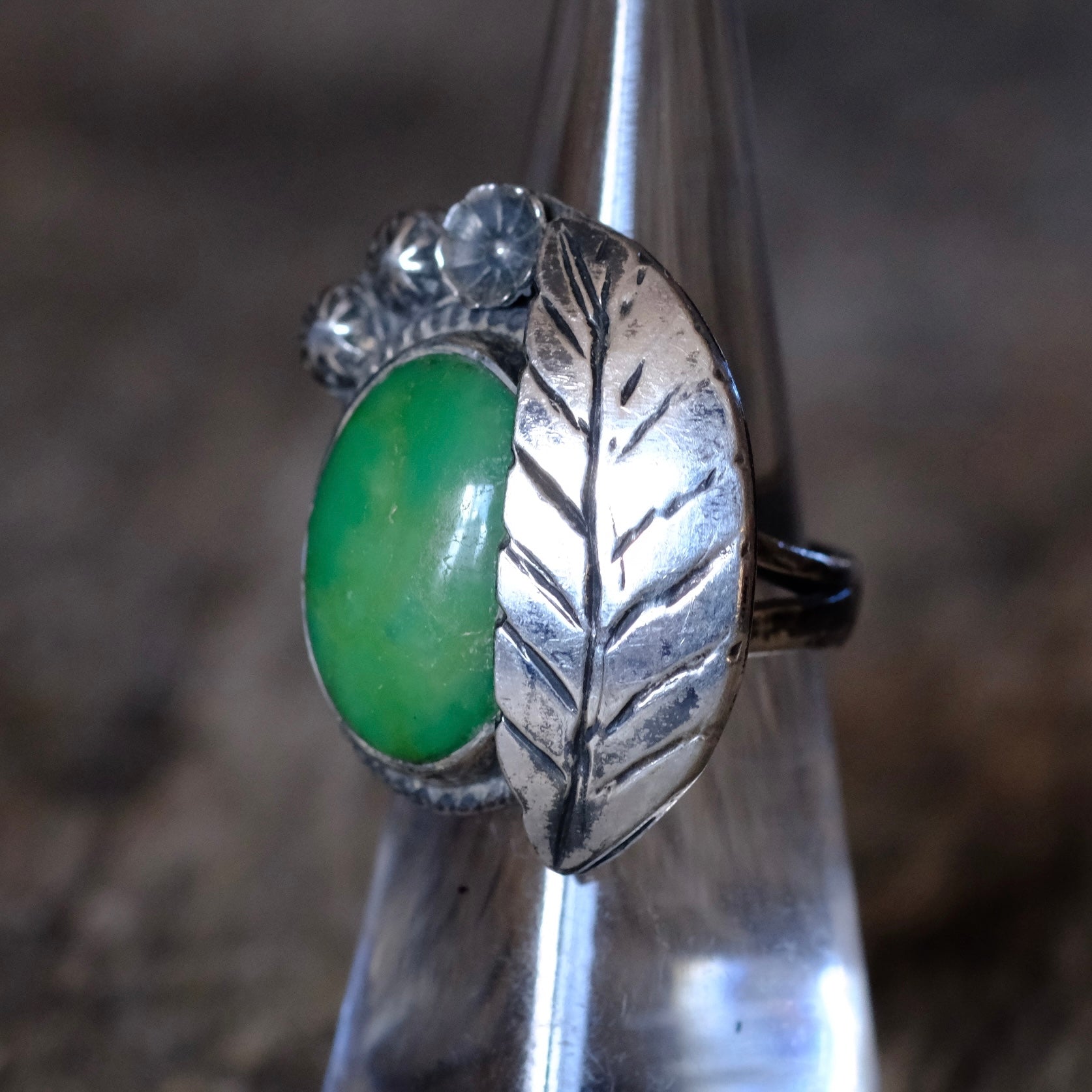 Vintage Sterling Turquoise Feather Ring 5.75