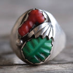 Vintage Sterling Faceted Turquoise and Coral Ring 10.5