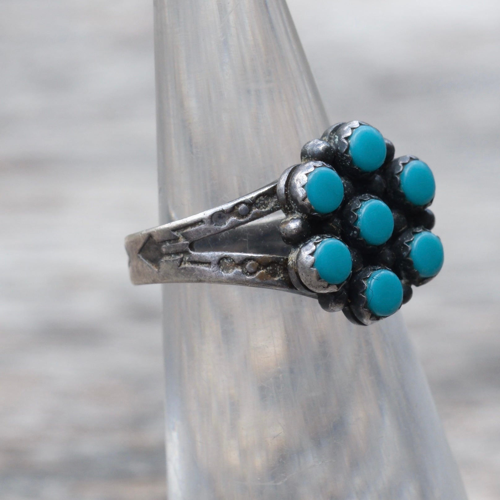 Vintage Sterling Turquoise Cluster Ring 5