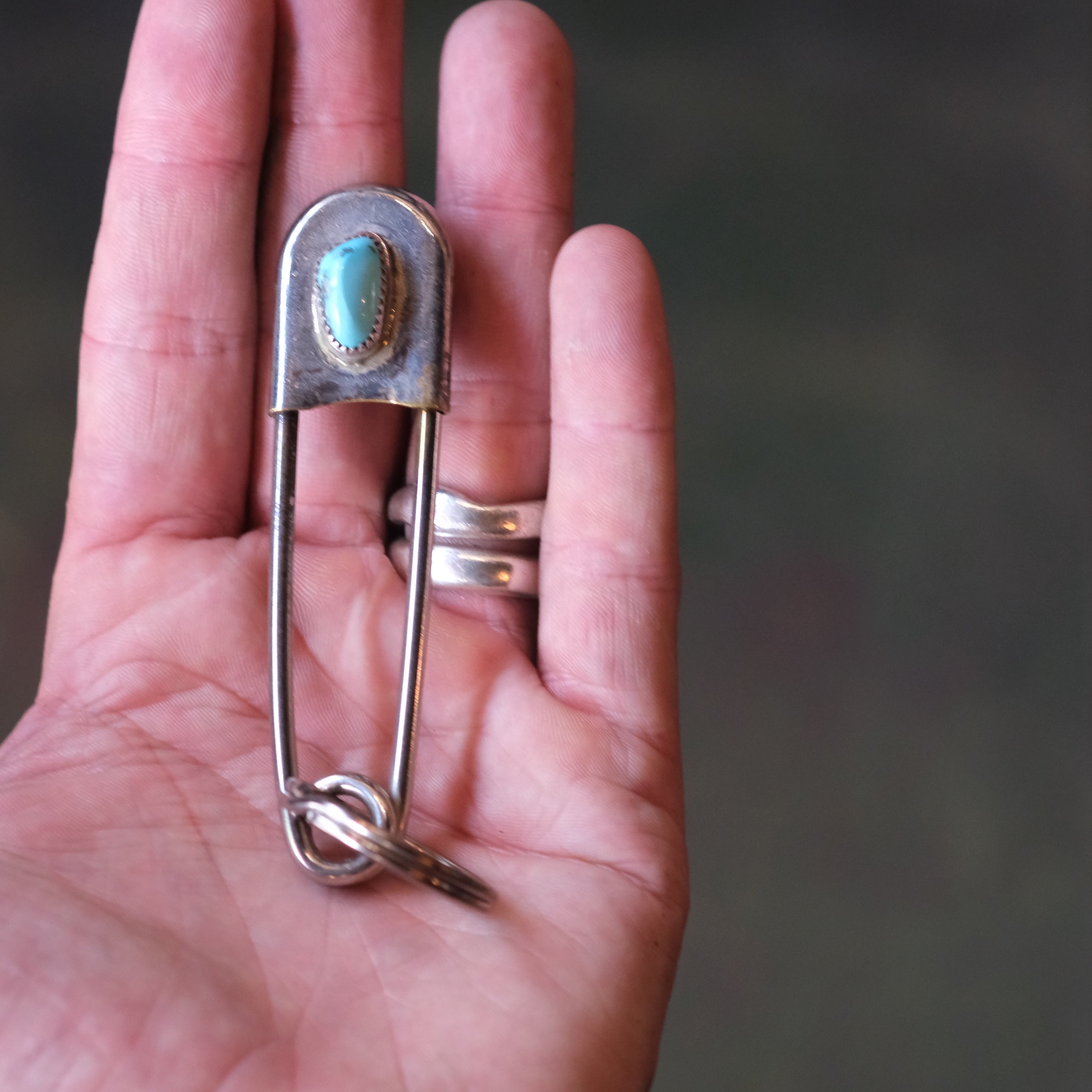 Vintage Turquoise Safety Pin Keychain 3"