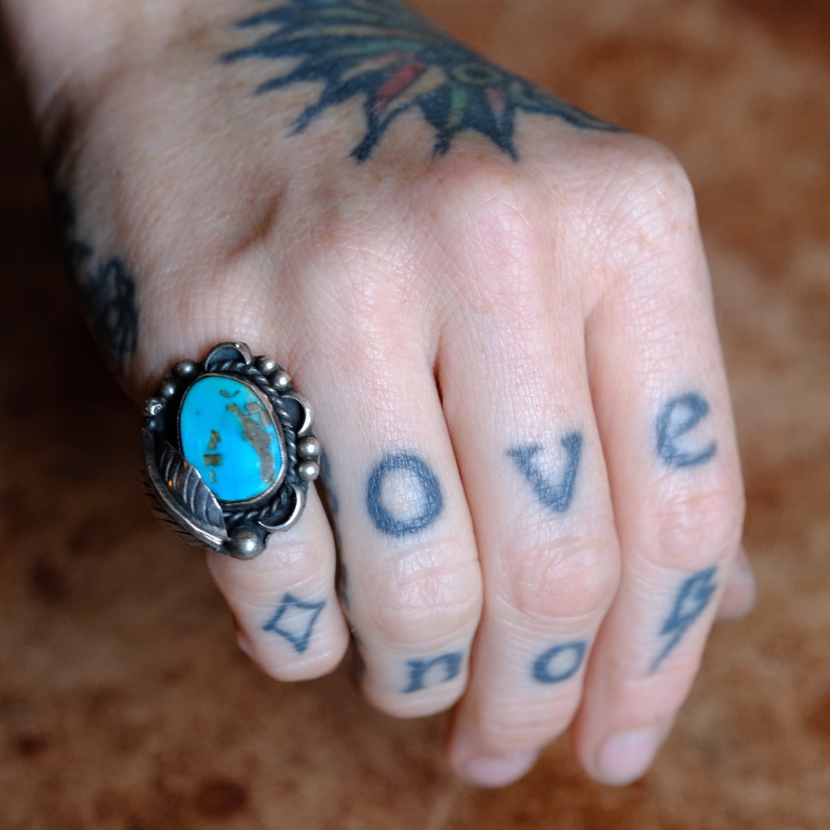 Vintage Sterling Turquoise Feather Ring 4