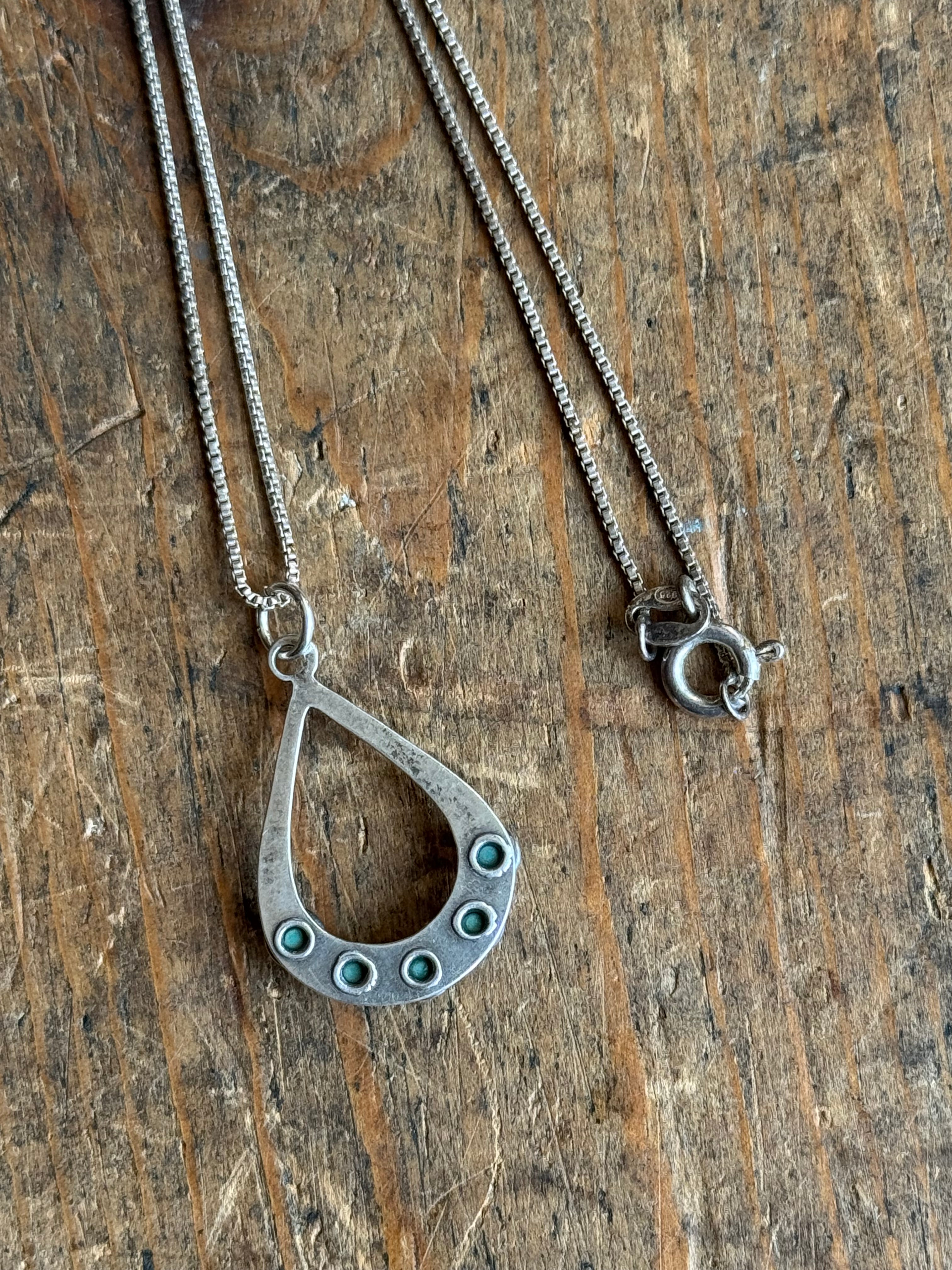 Vintage Sterling Silver Multistone Turquoise Teardrop 16" Necklace