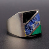 Vintage Sterling Multistone Inlay Striper Ring 12.75