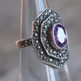 Vintage Sterling Amethyst Marcasite Ring 5.5