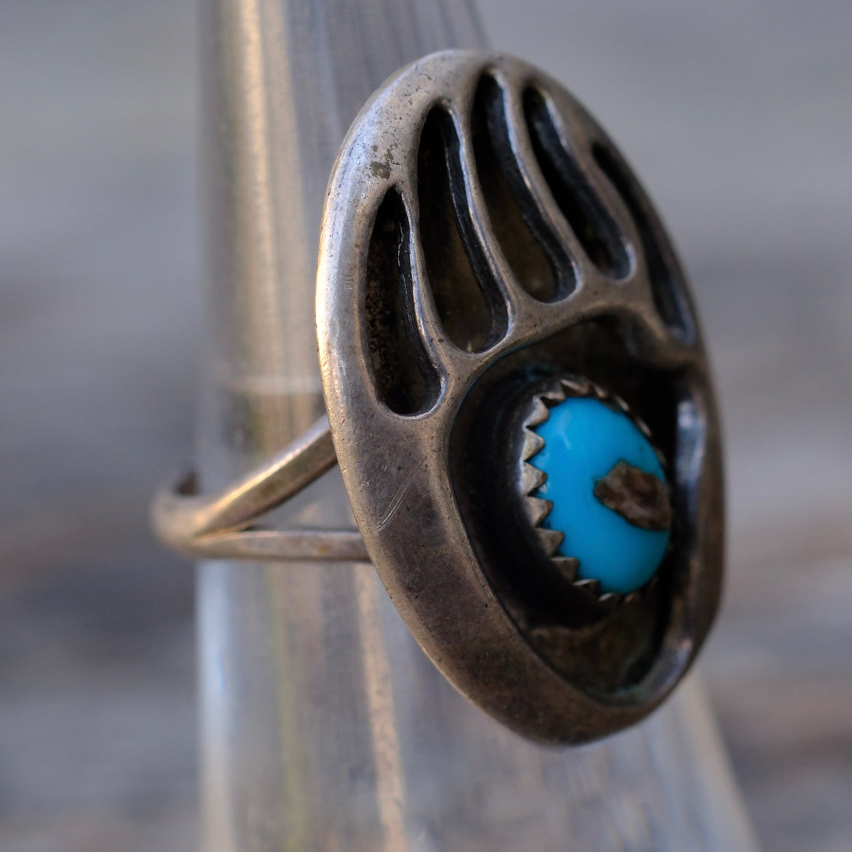Vintage Sterling Turquoise Bear Paw Ring 5.75