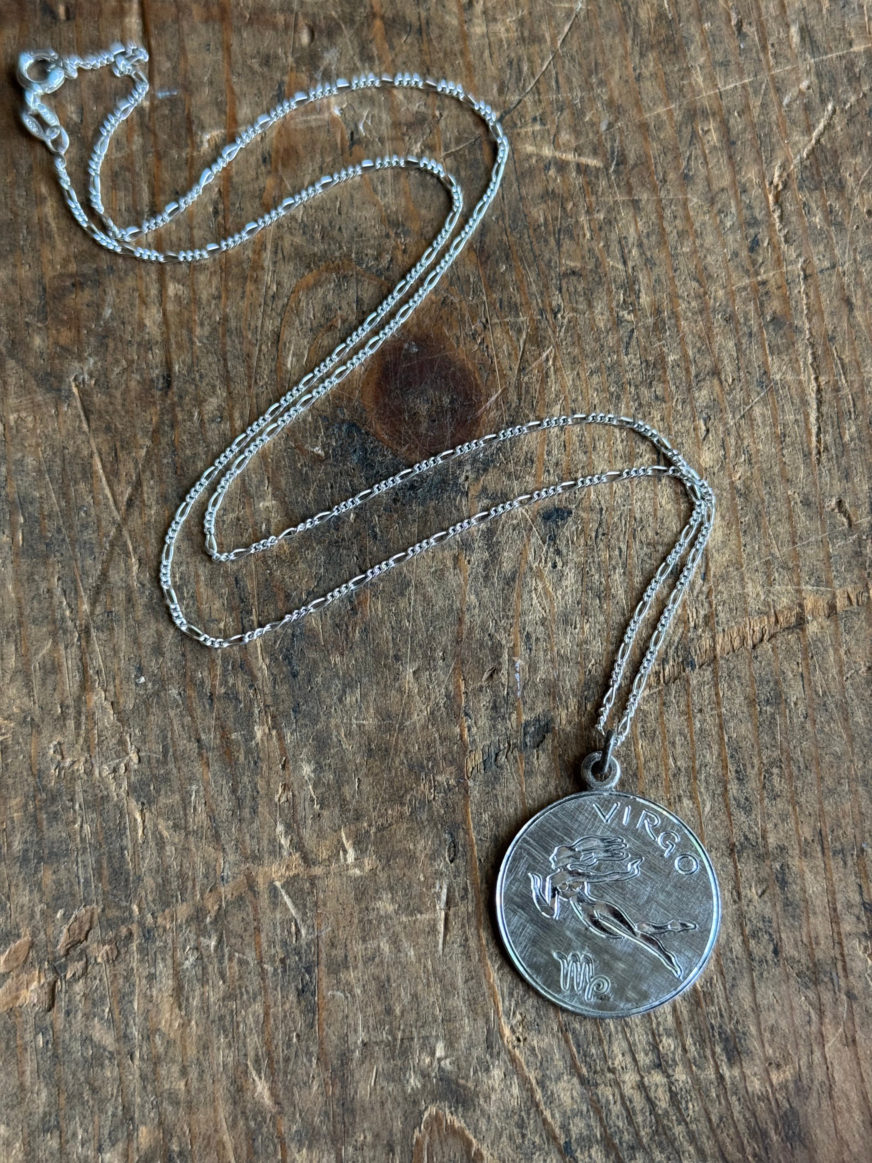 Vintage Sterling Silver Virgo Medallion Necklace