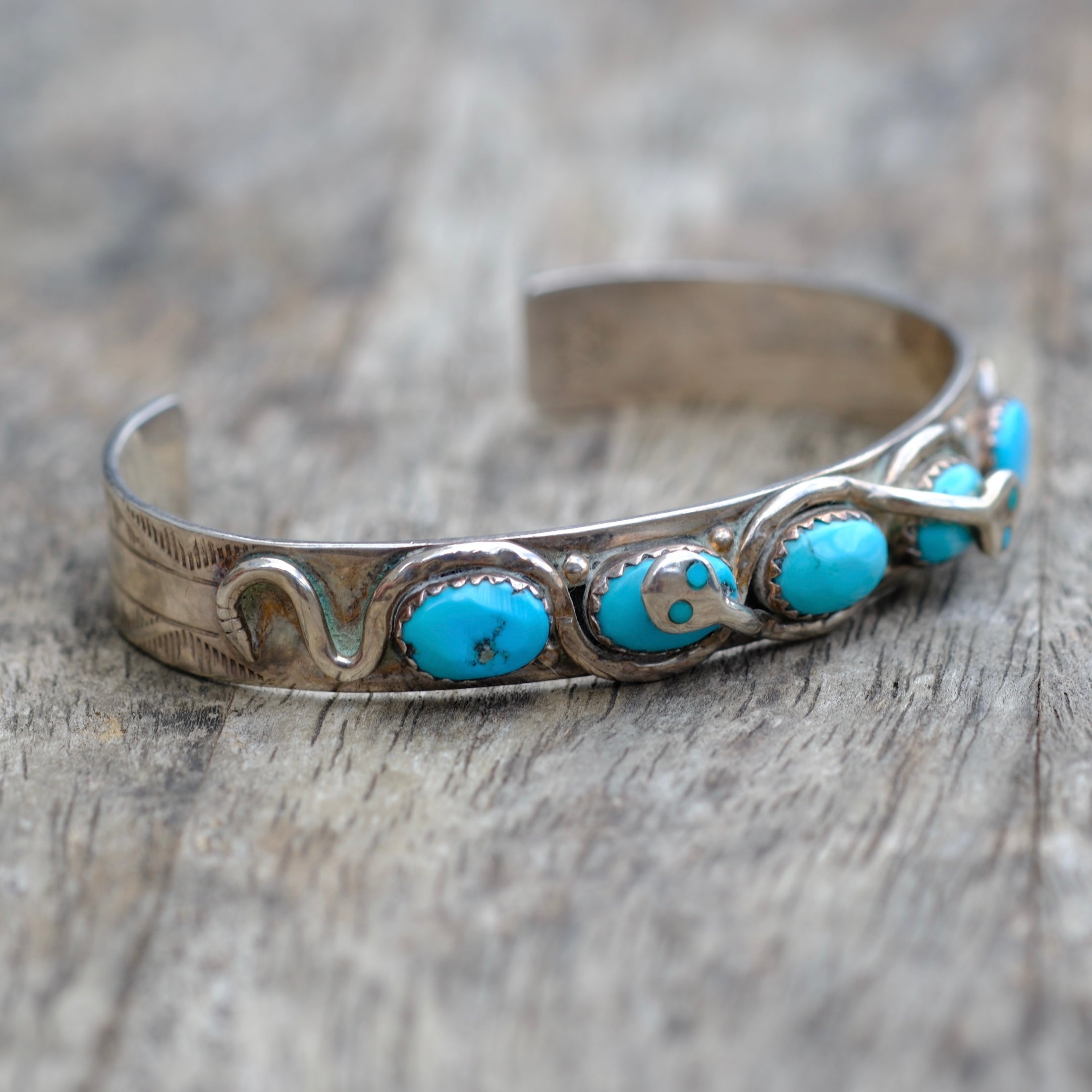 Vintage Sterling Zuni Effie C Turquoise Cuff Bracelet