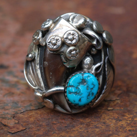 Vintage Sterling Turquoise Claw Ring 12.75